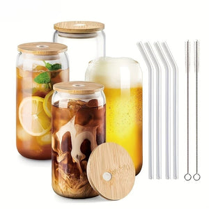 Glass Cup With Lid and Straw Set